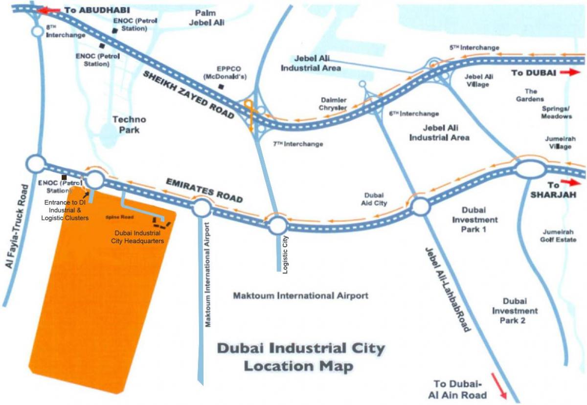 la carte de Dubai, ville industrielle