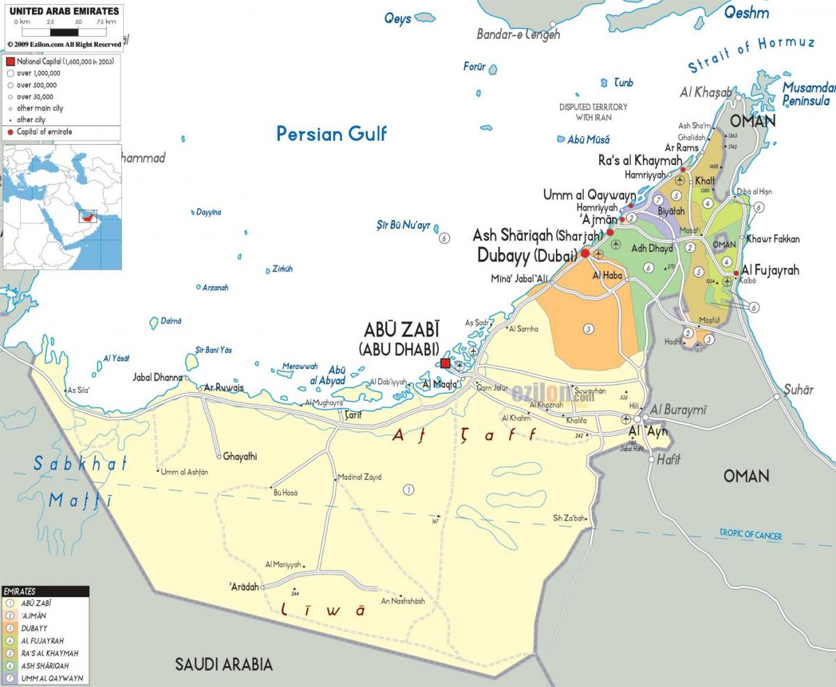 la carte de Dubai, ÉMIRATS arabes unis