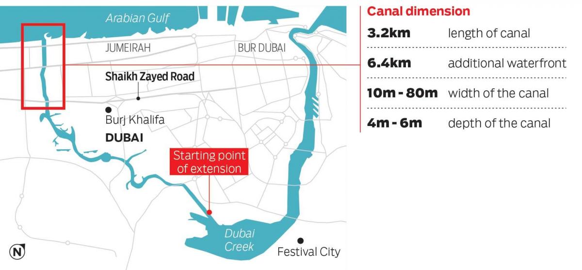 la carte de Dubai canal