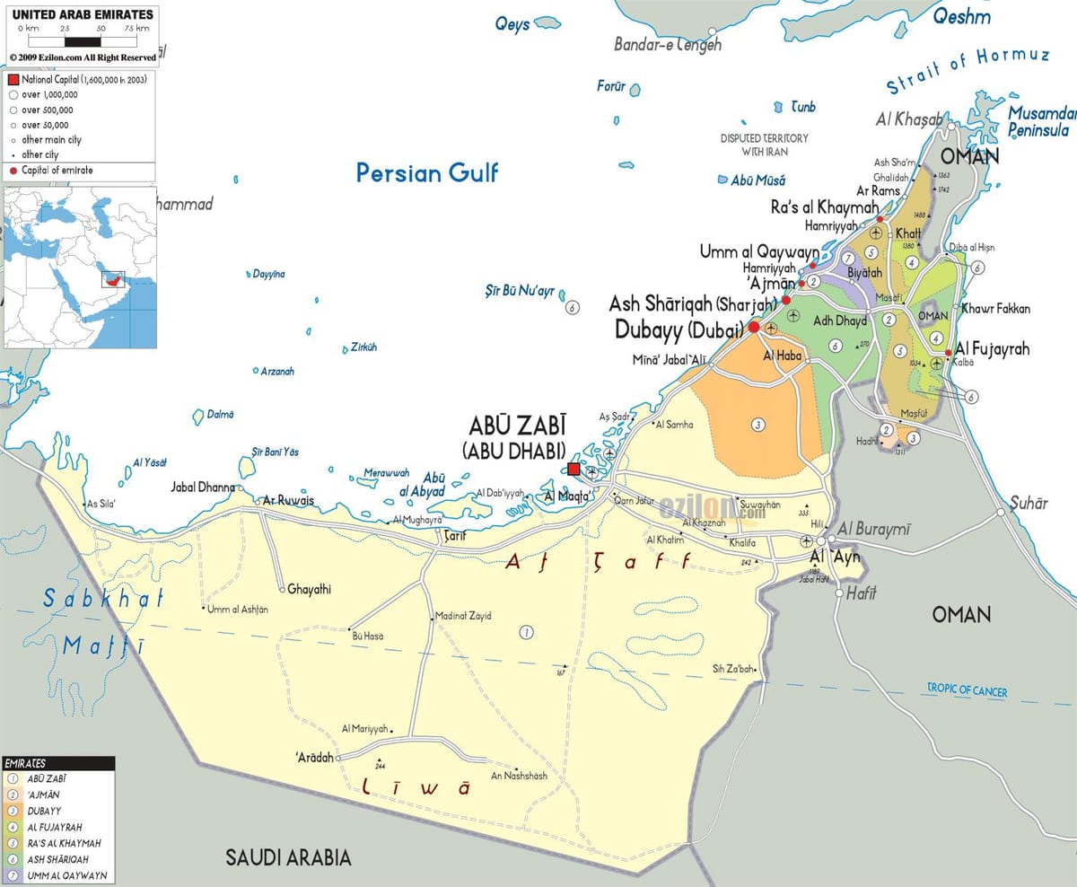 la carte de Dubai, Émirats arabes unis