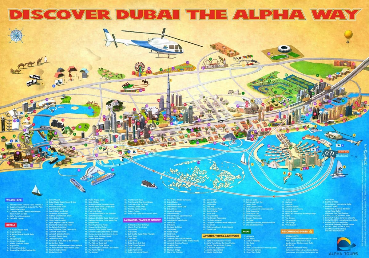 Dubaï points d'intérêt de la carte