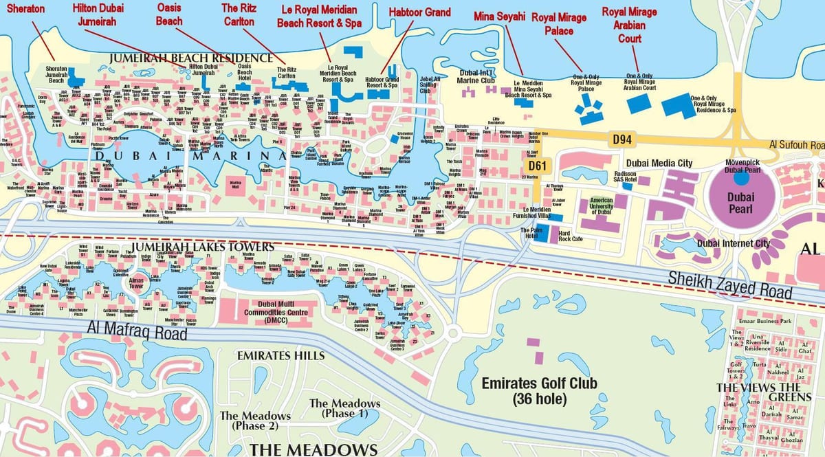 La marina de dubaï carte avec le nom d'un immeuble